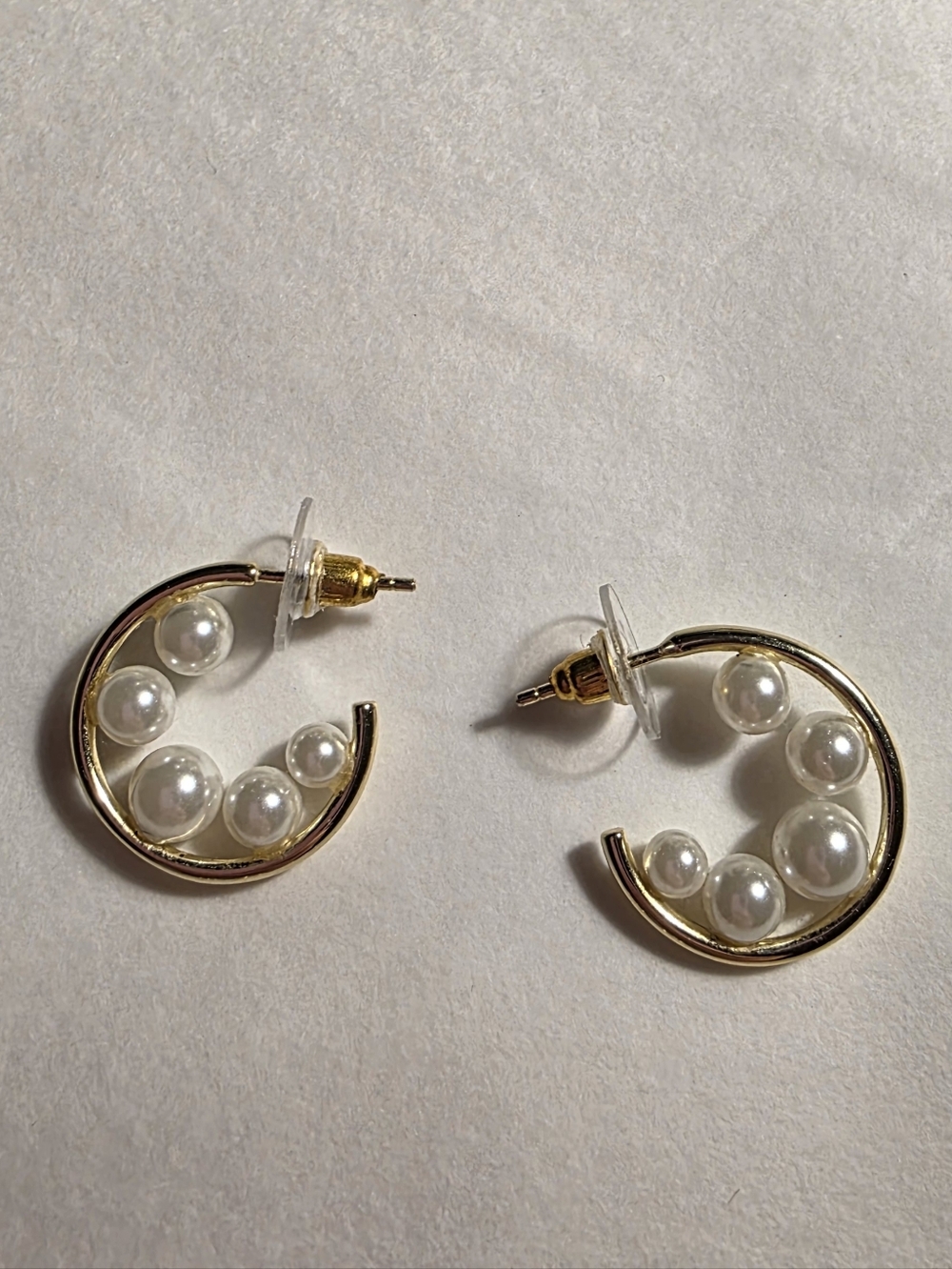 Gold Pearl Accent Hoop Earrings